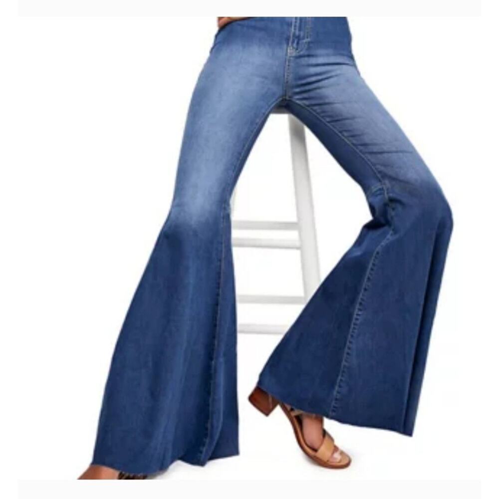 Free People Just Float On Jeans Women's 28 Blue Denim Flare Bellbottom High Rise - Picture 2 of 9